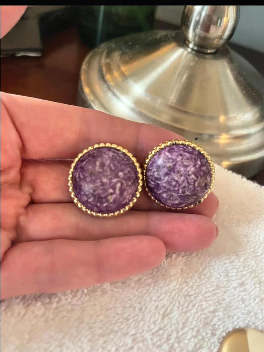 Vintage 1980’s Purple Round Stud Earrings Pierced